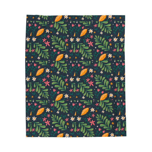 Plush Blanket - Green Flower Design
